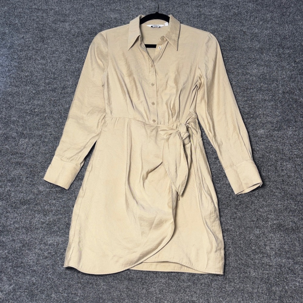 & OtherStories Mini Shirt Dress Women S Beige Long Sleeve Wrap tie neutral chic